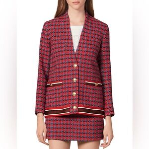 Red and Blue Tweed Blazer with Trim